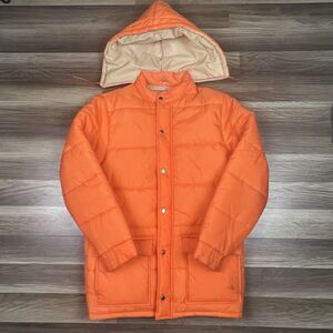 VTG Montgomery Ward Insulated Orange Puffer Parka Jacket Men’s Sz Small